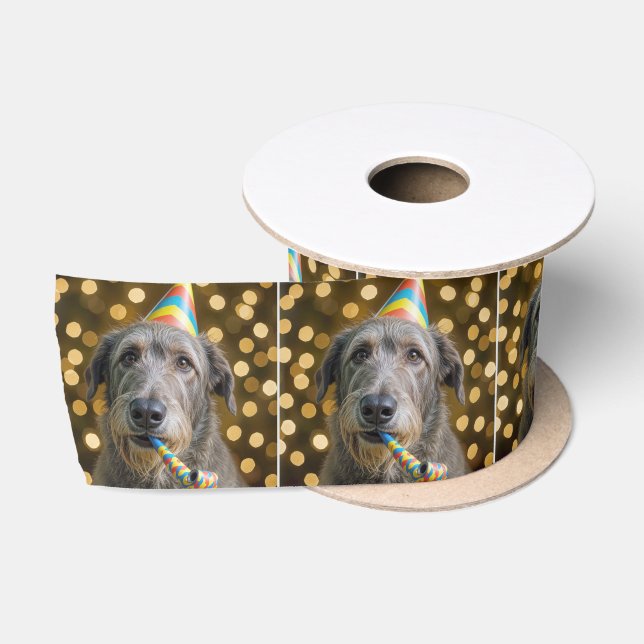 Ruban En Satin Birthday Irish Wolfhound Dog With Party Hat (Bobine)
