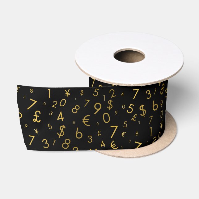 Ruban En Satin Black Gold Luxury Numéros Devise Symboles Motif (Bobine)