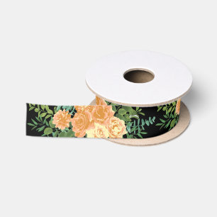 Ruban En Satin Black & Peach Mariage Floral moderne