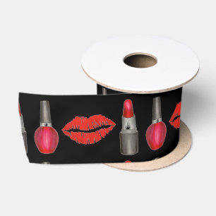 Ruban En Satin Black Red Lipstick ongle polonais maquillage beaut