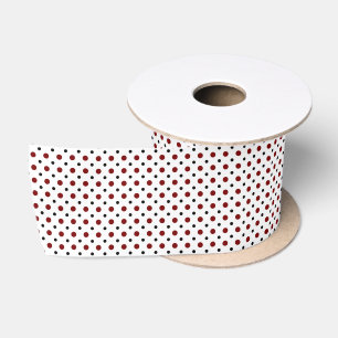 Ruban En Satin Blanc avec des pois noirs et rouges