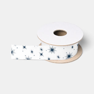 Ruban En Satin Blanc Noël Bleu étoiles