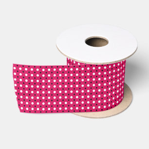 Ruban En Satin Blanc, rose vif et pois noirs