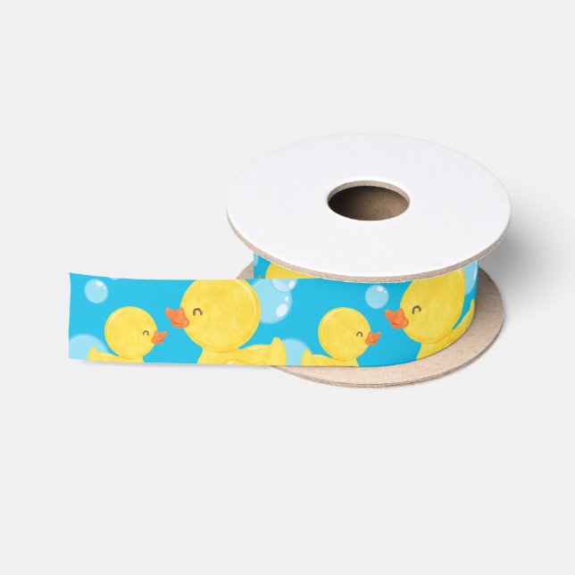 Ruban En Satin Bleu Aquarelle Caoutchouc Canard Ribbon (Bobine)
