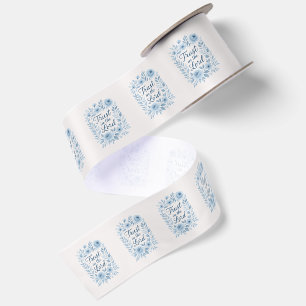 Ruban En Satin Bleu, Blanc, Ivoire Floral Script Foi Uplifting