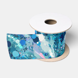 Ruban En Satin Bleu Blanc Turquoise Mer vague Splash Abstraction