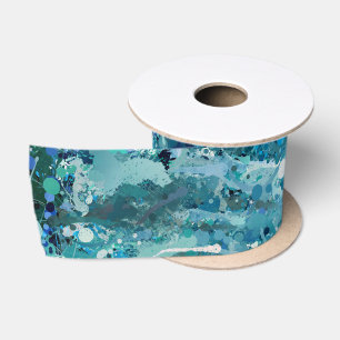 Ruban En Satin Bleu Blanc Turquoise Mer vague Splash Abstraction
