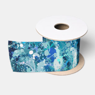 Ruban En Satin Bleu Blanc Turquoise Mer vague Splash Abstraction