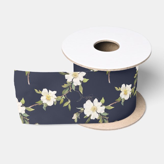 Ruban En Satin Bleu bleu floral (Bobine)