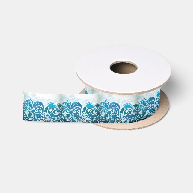 Ruban En Satin Bleu de Paisley (Bobine)