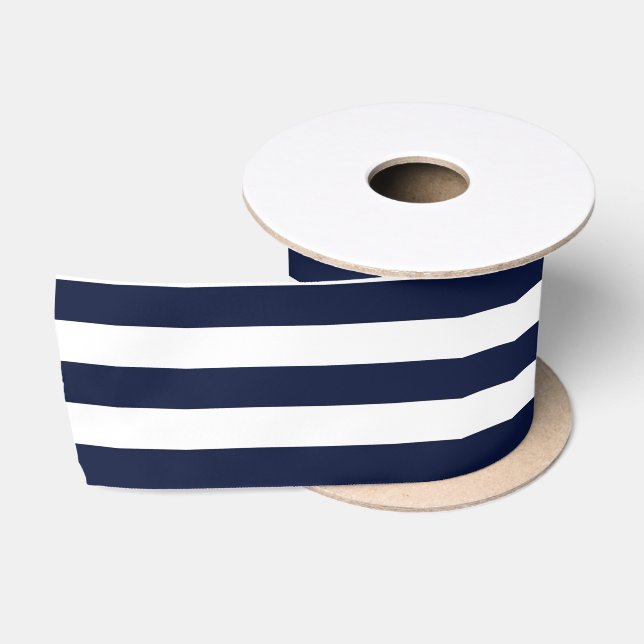 Ruban En Satin Bleu et blanc de la marine de minuit (Bobine)