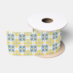 Ruban En Satin Bleu et jaune joli carrelage portugais motif