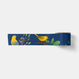 Ruban En Satin Bleu Floral Bird Imprimer