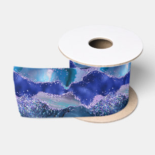 Ruban En Satin Bleu foncé et violet Parties scintillant Agate océ