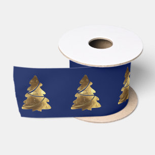 Ruban En Satin Bleu marine et or élégants de motif d'arbre de