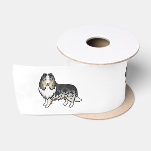Ruban En Satin Bleu Merle Shetland Sheepdog Sheltie Dessin Chien