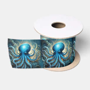 Ruban En Satin Bleu Octopus Acrylique Abstraite,