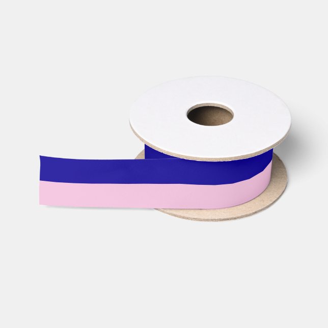Ruban En Satin Bleu Terre foncée et bonbon de coton Bandes roses (Bobine)