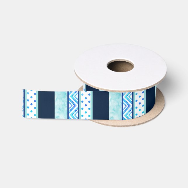 Ruban En Satin Bleu Turquoise Polka Point Grandes géométriques (Bobine)