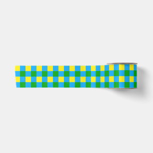 Ruban En Satin Bleu Vert Jaune Chèque Plaid Design Motif