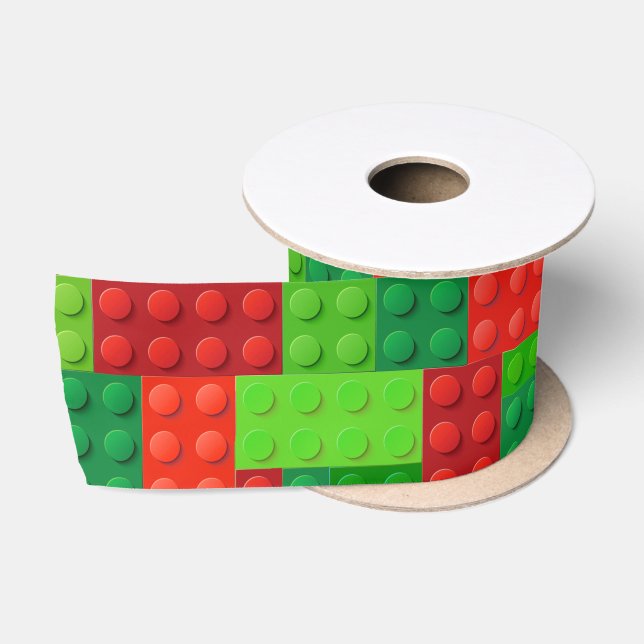 Ruban En Satin Blocs de briques de construction rouge et verte |  (Bobine)