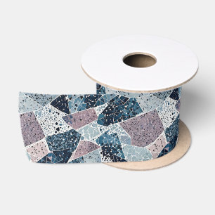 Ruban En Satin Blue et Mauve Abstrait Terrazzo Design