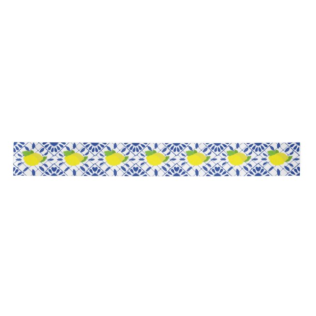 Ruban En Satin Blue Geometric Lemon Tile (Devant)