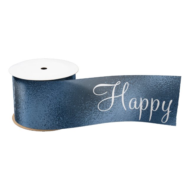 Ruban En Satin Blue Metallic Joyeux Anniversaire Script Satin mod (Bobine)