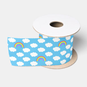 Ruban En Satin Blue Sky Clouds Rainbow Motif