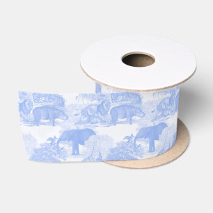 Ruban En Satin Blue Toile Jungle Animaux Safari Chinoiserie