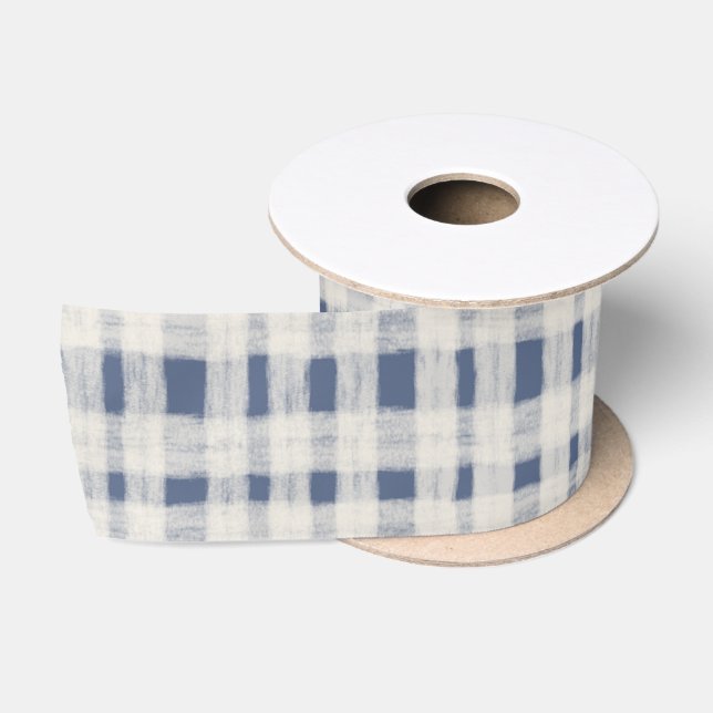 Ruban En Satin Blue White Plaid Stripes Christmas (Bobine)