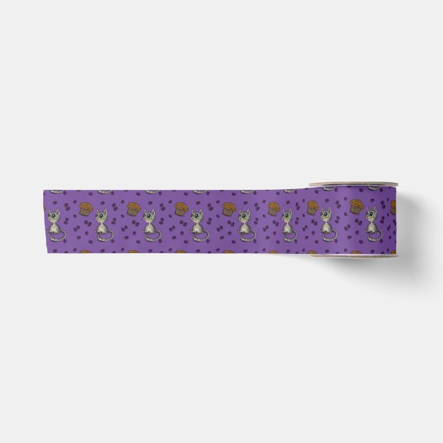 Ruban En Satin Blueberry Muffin Bloop Chat Personnalisé (Devant)