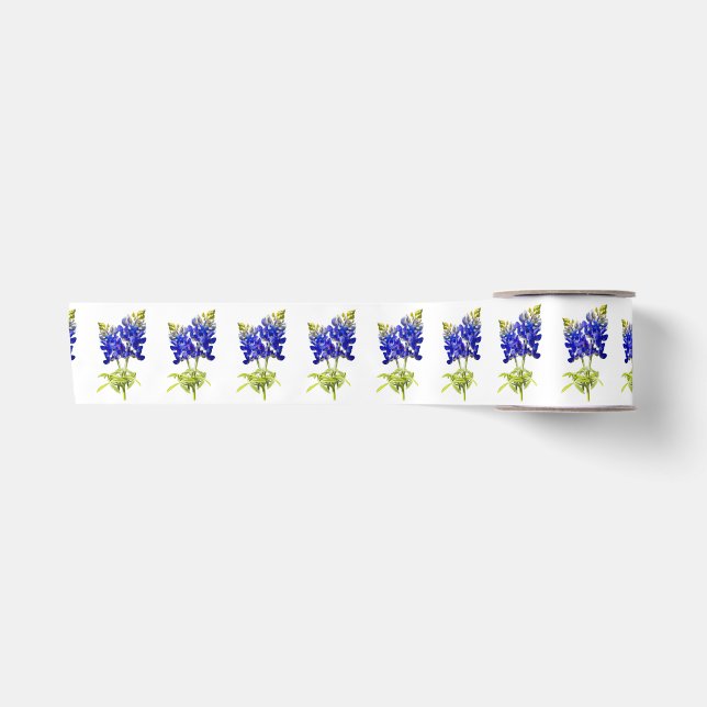 Ruban En Satin Bluebonnets texans sur blanc, (Devant)