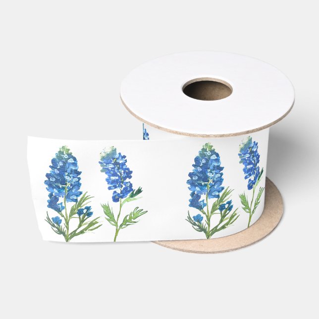 Ruban En Satin Bluebonnets Texas Blue Flowers Aquarelle (Bobine)