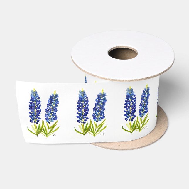 Ruban En Satin Bluebonnets Texas State Flowers Motif Aquarelle (Bobine)