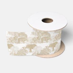 Ruban En Satin Boho Beige Jungle Animaux Safari Chinoiserie