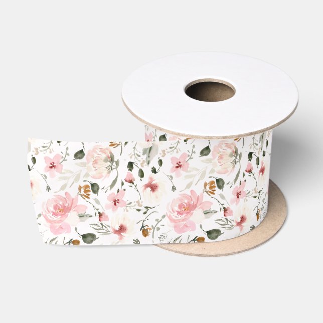 Ruban En Satin Boho moderne aquarelle florale (Bobine)