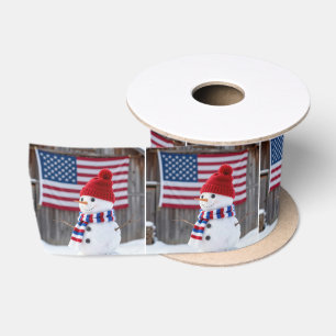 Ruban En Satin Bonhomme de neige patriotique avec drapeau américa