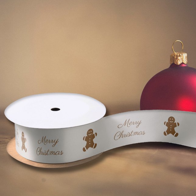 Ruban En Satin Bonhomme en pain d'épice de Noël (Christmas Gingerbread Man Satin Ribbon)