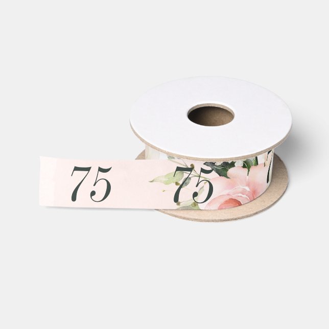 Ruban En Satin Botanique rose fleurie 75ème anniversaire (Bobine)