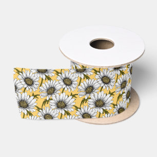 Ruban En Satin Bouches blanches, fleurs sauvages sur jaune