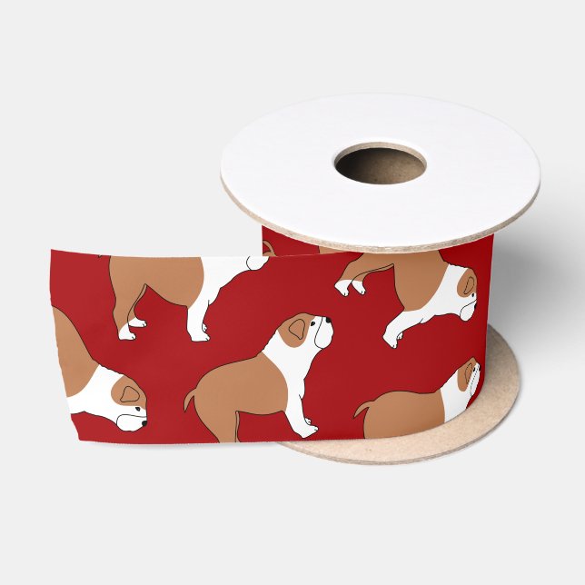 Ruban En Satin Bouledogue rouge nommé personnalisé (Bobine)