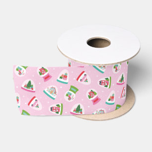 Ruban En Satin Boules à neige fantaisistes en motif rose pastel