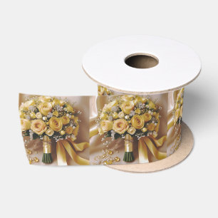 Ruban En Satin Bouquet Mariage de roses jaunes de miel,