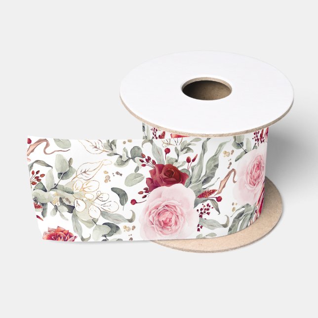 Ruban En Satin Bourgogne Rouge et rose Fleurs élégantes Botanique (Bobine)