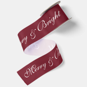 Ruban En Satin Bourgogne Script Joyeux et Lumineux Noël Fêtes