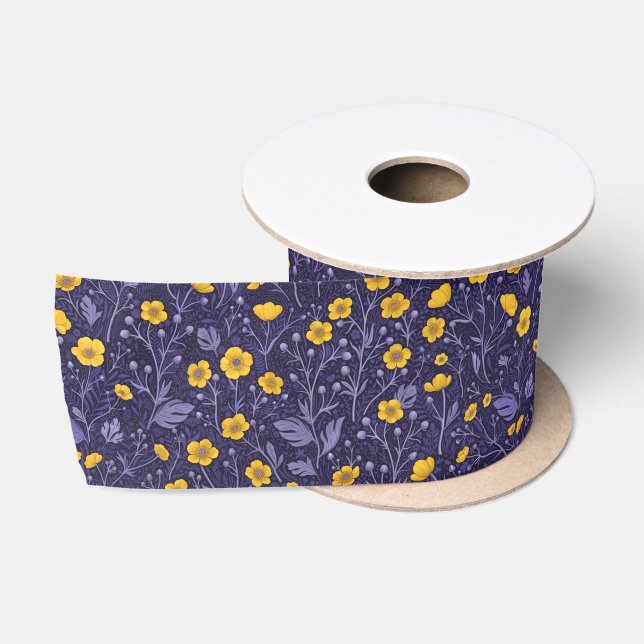 Ruban En Satin Boutons jaunes et violets (Bobine)