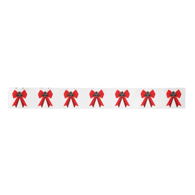 Ruban En Satin Bow rouge avec Pinecones sur ruban blanc (Devant)