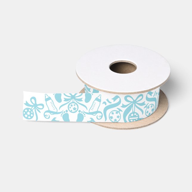 Ruban En Satin Boy Baby Shower Blue Bottle Rattle Pattern (Bobine)