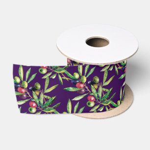 Ruban En Satin Branche de l'olive de l'aquarelle d'Indigo